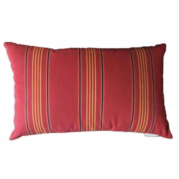 Pottery Barn Outdoor Canvas Lumbar Pillow Red Blue Yellow Awning Stripe 16x26 - Picture 5 of 7